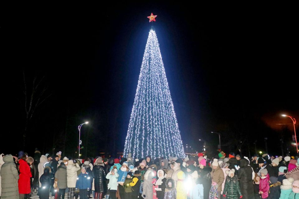 В Кировске на площади состоялась церемония торжественного зажжения иллюминации на главной ёлке района